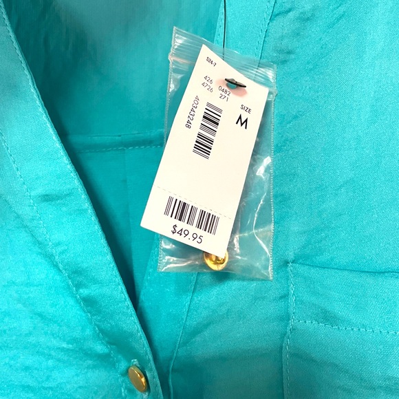 NWT The Limited Blue Turquoise Gold Buttons V Neck Blouse Sz M - Picture 4 of 7